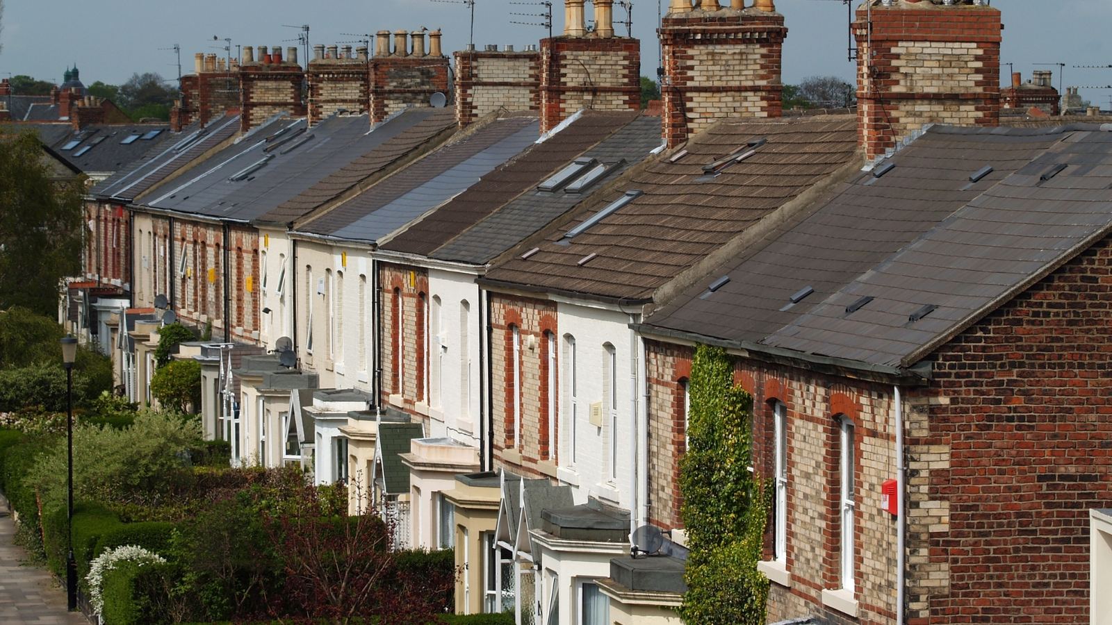 A terrace roofline of British homes